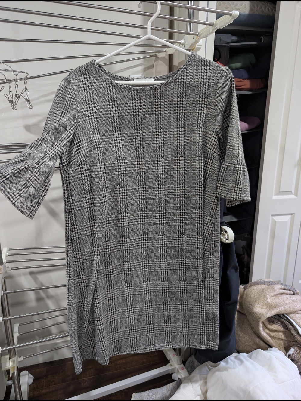 Plaid Shift Dress in Black & White